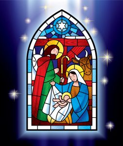 Vector,image,of,the,stained,glass,window,depicting,christmas,scene