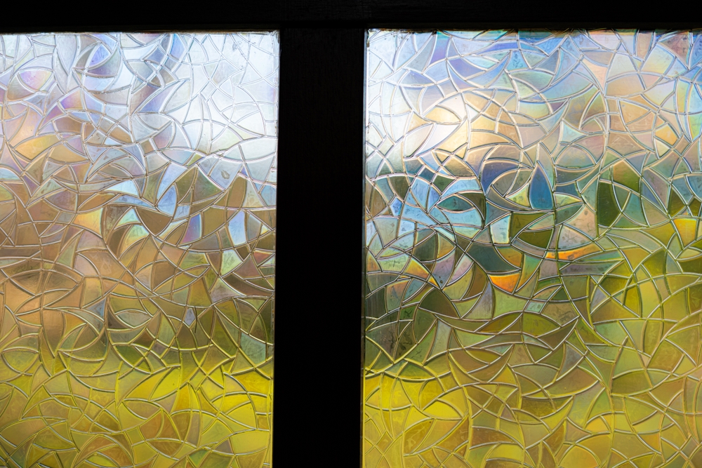 Iridescent,stained,glass,clear,window,texture,irregular,shapes,rounded,triangles